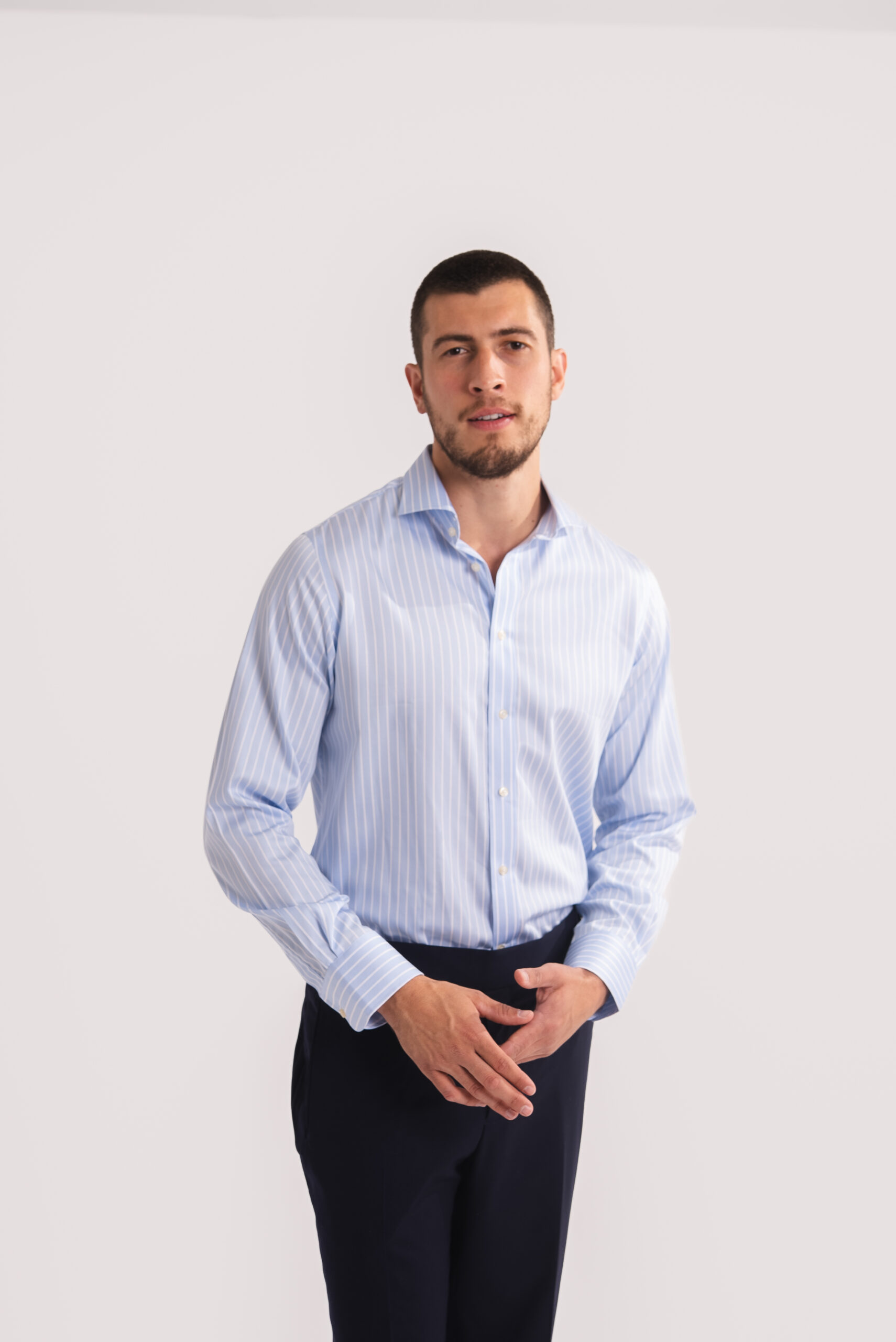 Camisa Vestir Raya Ancha Celeste