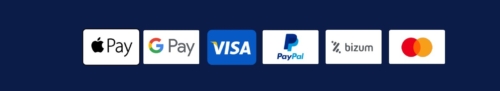 Métodos de pago: Apple Pay, Google Pay, Visa, PayPal, Bizum y Mastercard